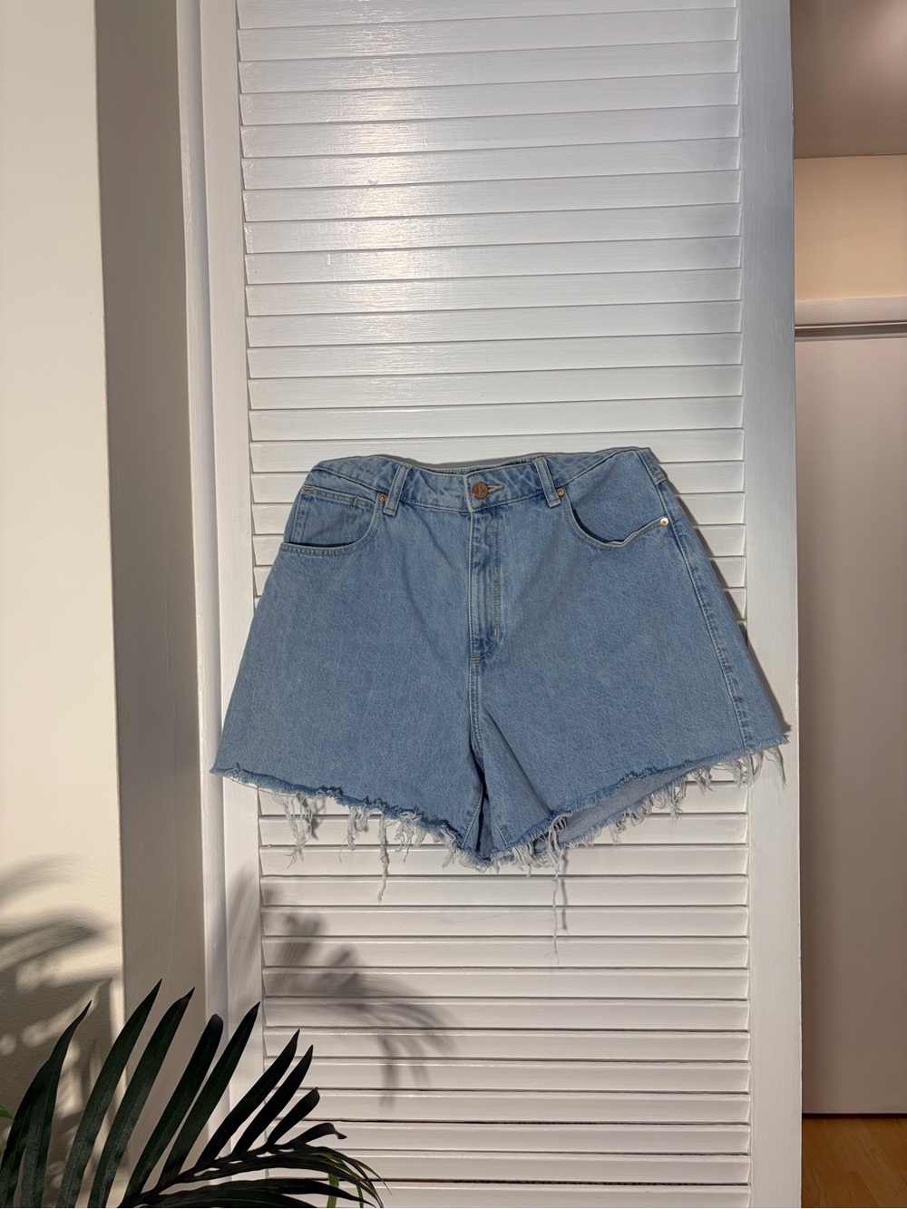 REVOLVE Abrand Jeans Venice Light Blue High-Rise Frayed Hem Denim Shorts